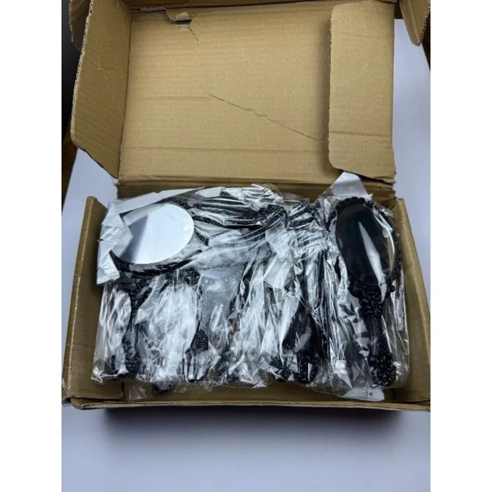 24 Pack Vintage Handheld Mirrors for Makeup, Black Embossed Floral Portable